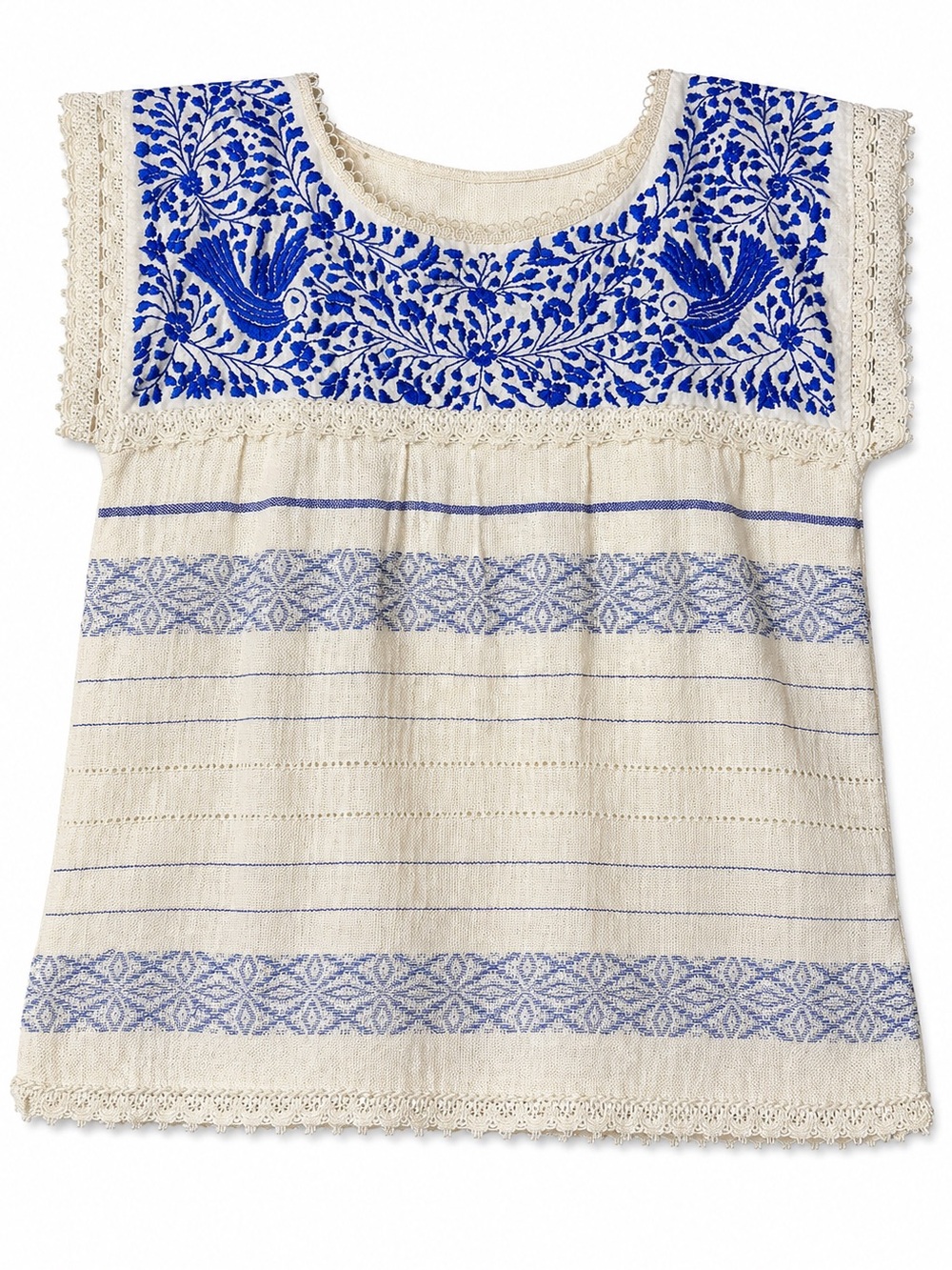 Vintage Handmade Oaxaca Embroidered Bird Huipil Boho Cotton Top